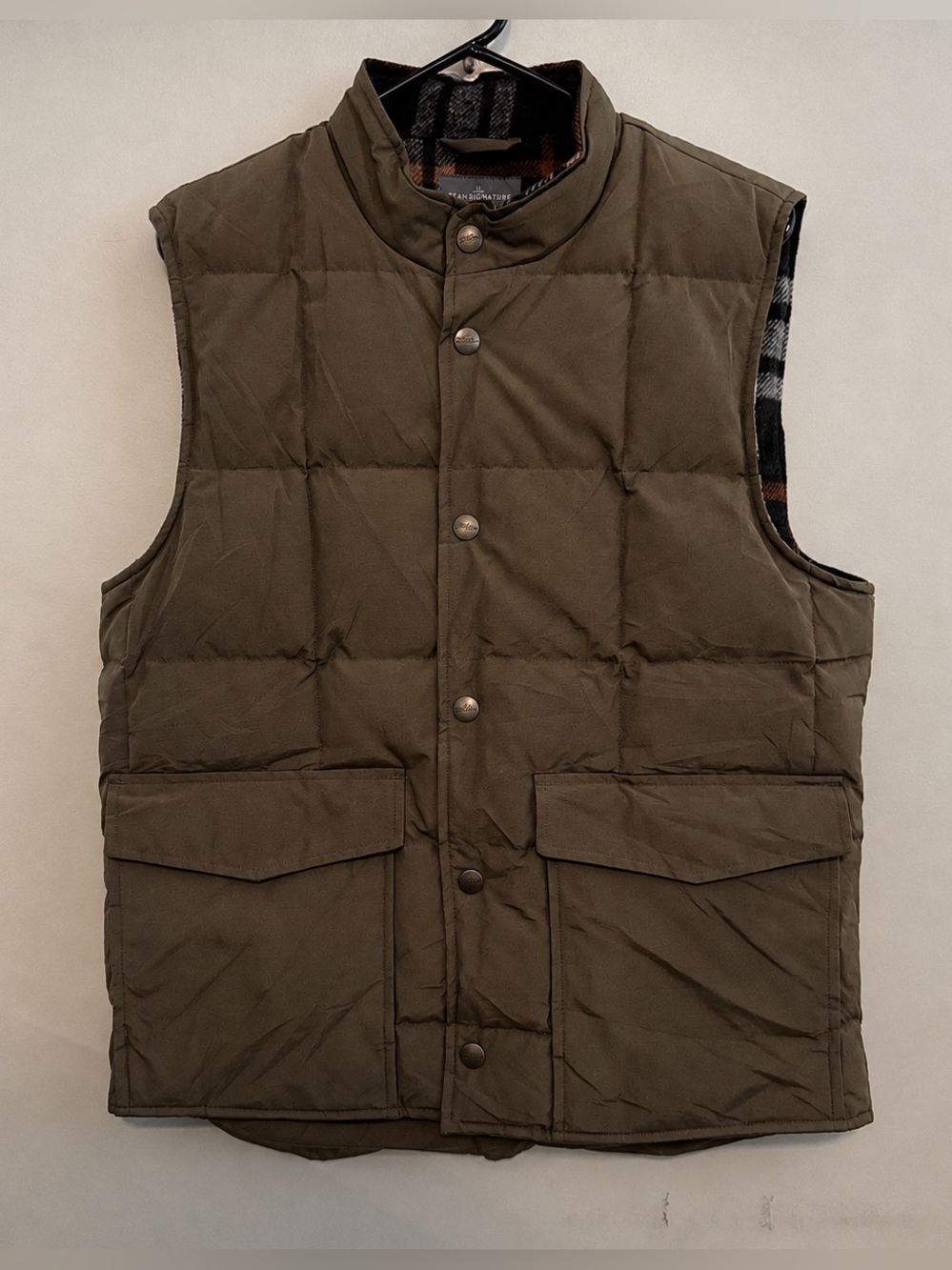 L.L.Bean Signature DownTek Down Vest Men’s M Wool Plaid Lined